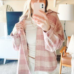 Blush Pink Flannel Shacket Button Up